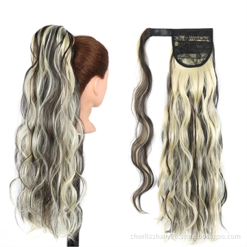 Best Selling Mult-Color Cheap Price Brazilian Curly Crystal Hair Ponytails Water Wave Wrap Around Synthetic Ponytail Extensions